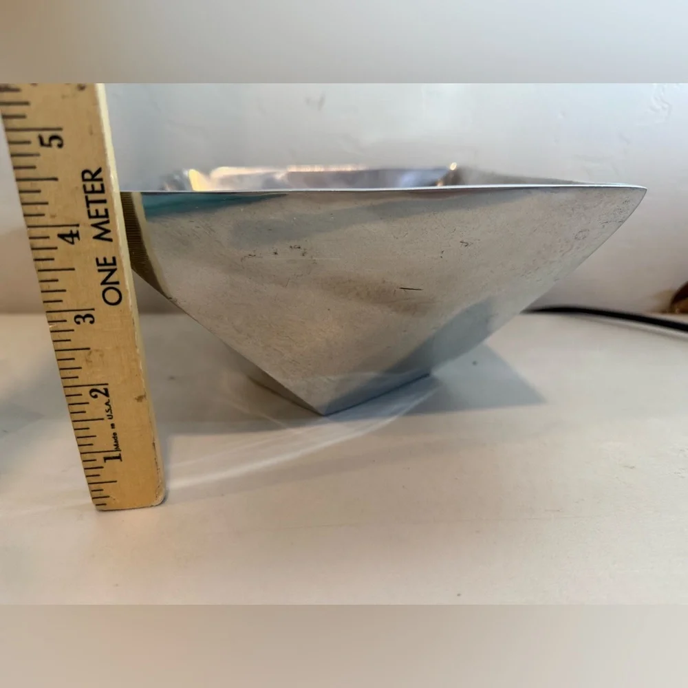 Vintage Large Square Pewter Metal Bowl Fruit‎ Basket Diamond Twist Art Decor